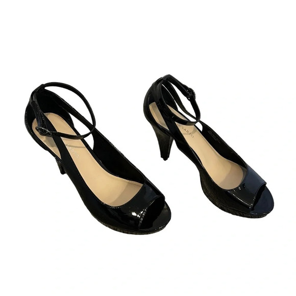 Franco Sarto Shoes - Franco Sarto Emmy Heels Open Toe Ankle Strap Black Patent Size 9 EUC